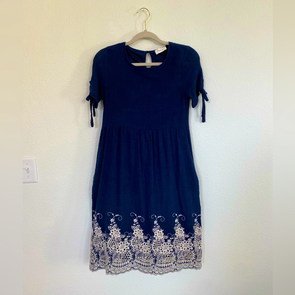 Small Navy Blue Dress with Lace Detailing by Orange Creek